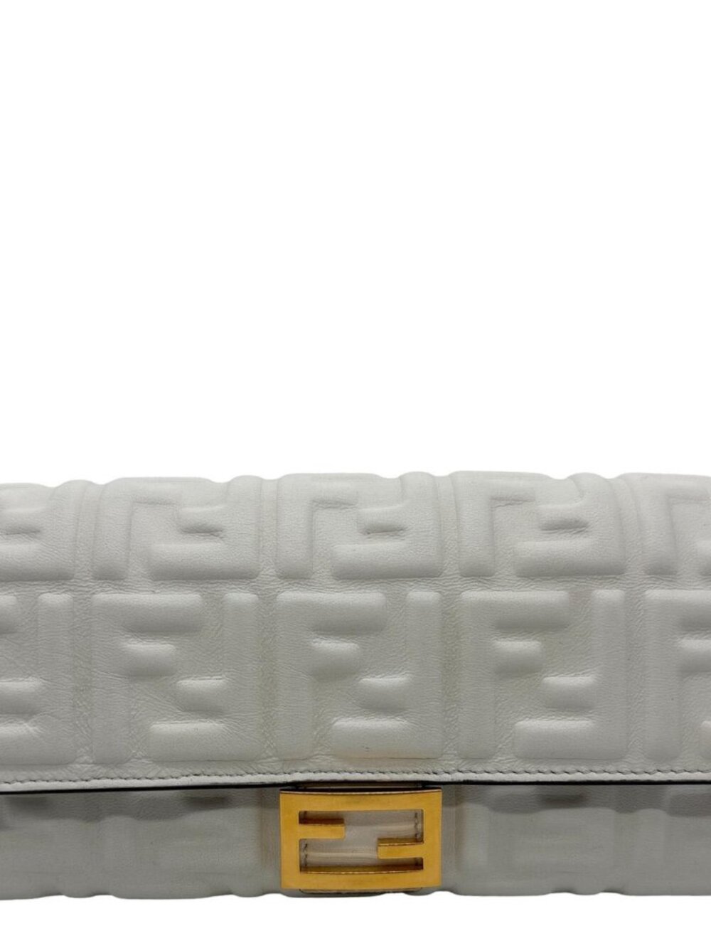 Fendi Baguette Embossed FF Nappa Leather Continental Wallet Off White